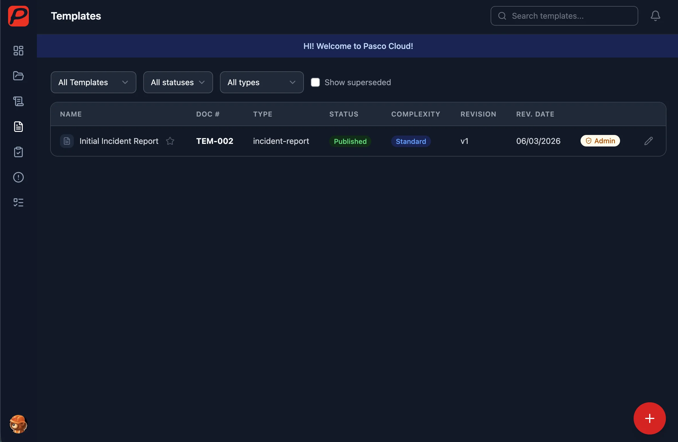 PascoCloud dashboard — dark mode