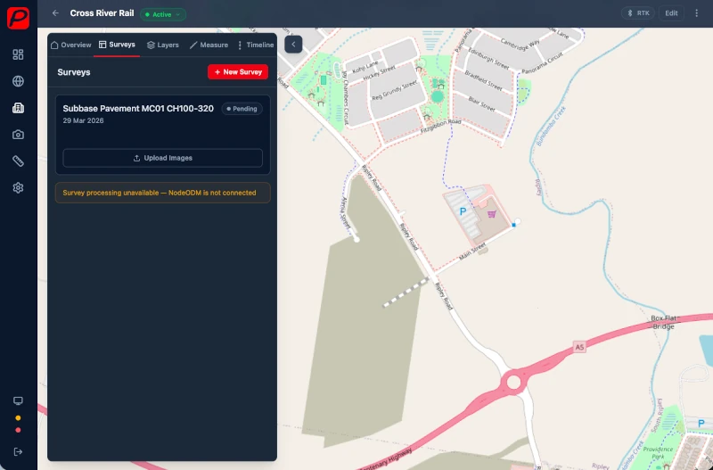 SiteView drone survey orthophoto overlay on CesiumJS map
